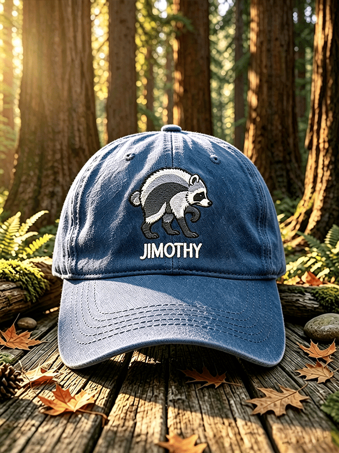 Retro Jimothy Raccoon Print Baseball Cap