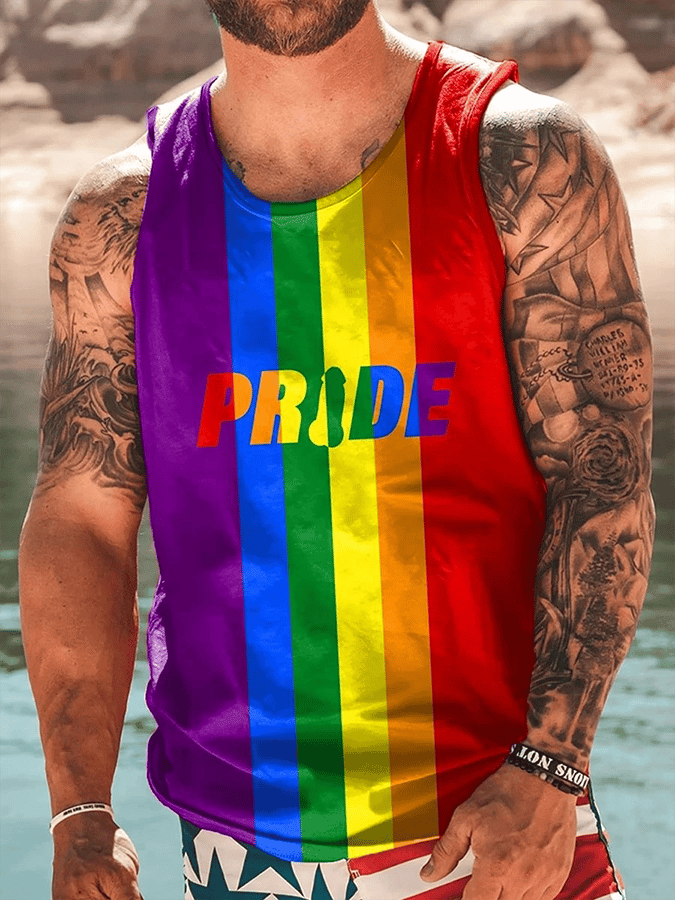Men's Rainbow Design Printed Casual Vest