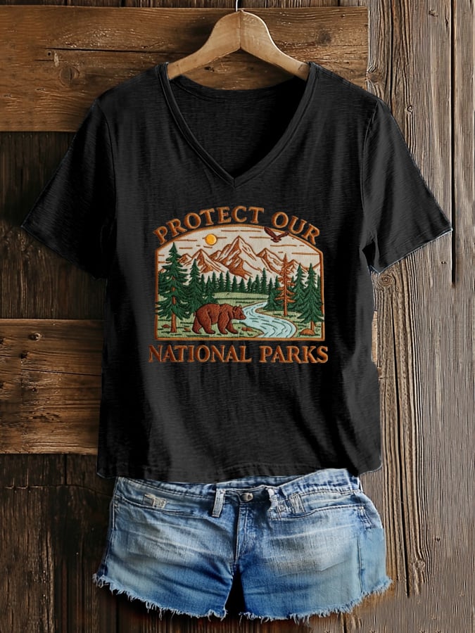 Women's Protect National Parks Print V-Neck T-Shirt