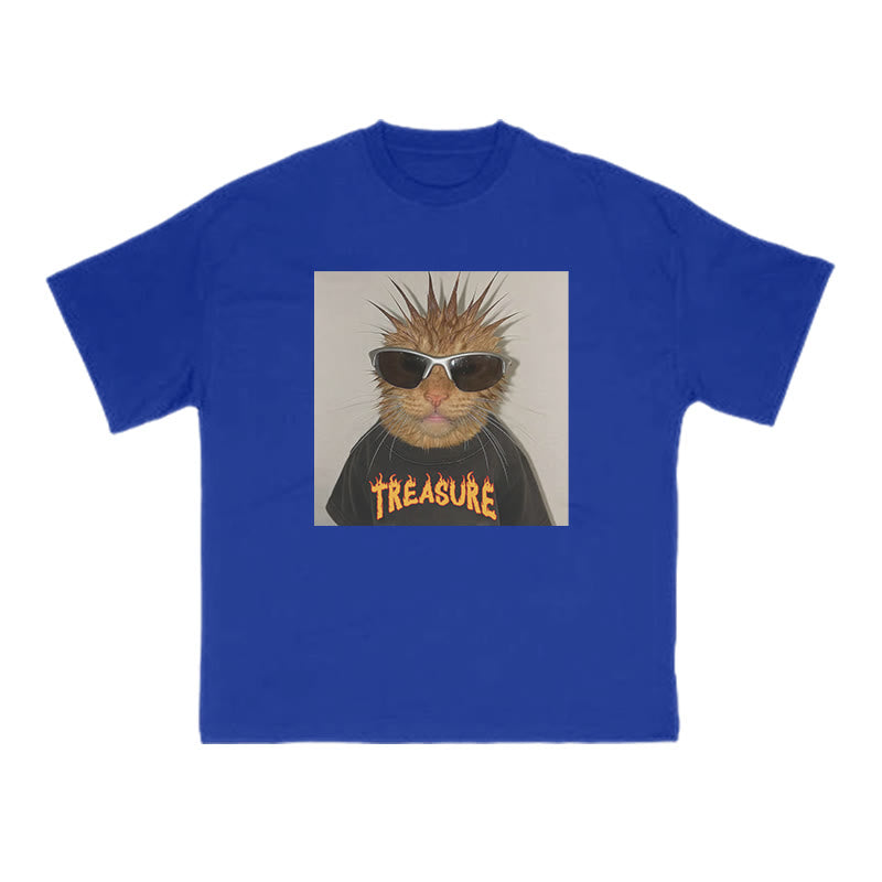 Unisex Punk Cat Creative Print T-shirt