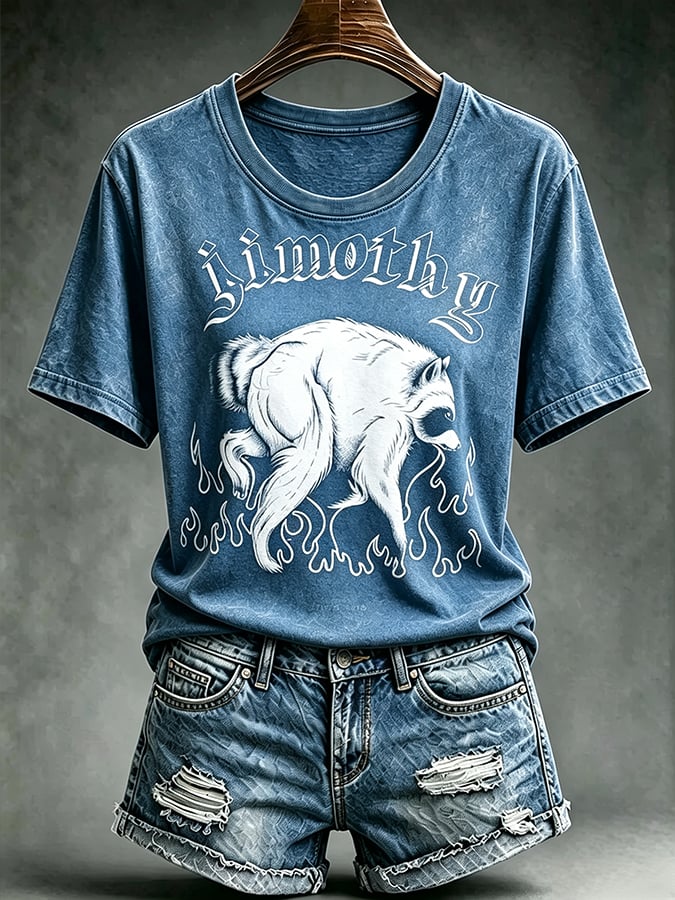 Women's  Retro  Jimothy Raccoon Seattle Print T-shirt