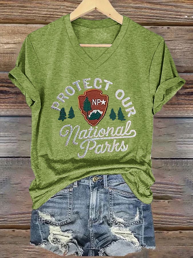 Women's Protect National Parks Print V-Neck T-Shirt