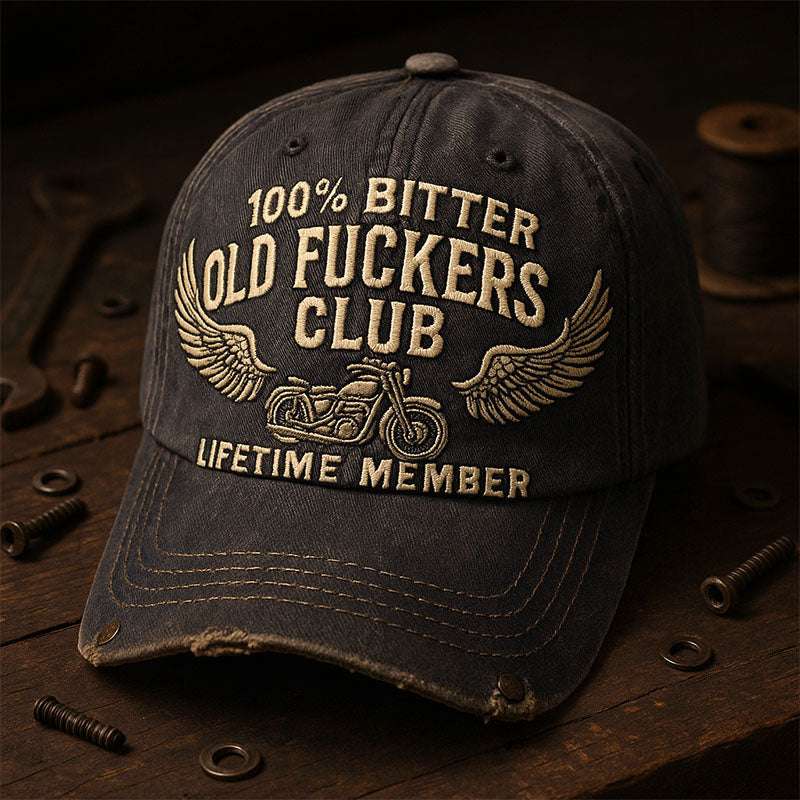 Vintage Distressed "Old Club" Lifetime Member Print Casual Hat