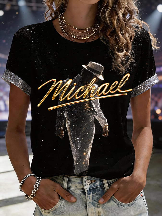 His Music, His Story, His Legend – Michael The Superstar Print Short-Sleeved T-Shirt For Women