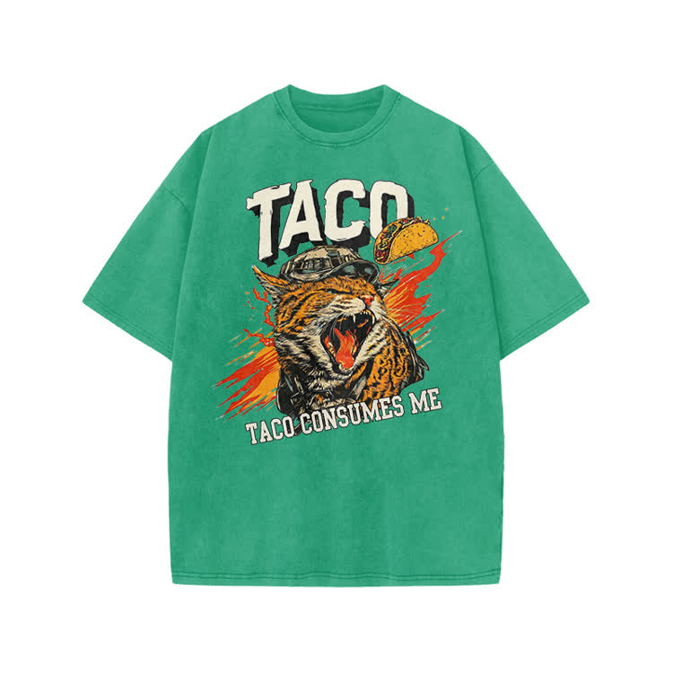 Vintage TACO CONSUMES ME Cat Graphic Print Acid Washed T-shirt