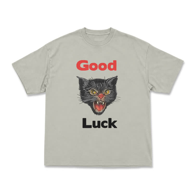 Casual Good Luck Black Cat Graphic T-Shirt