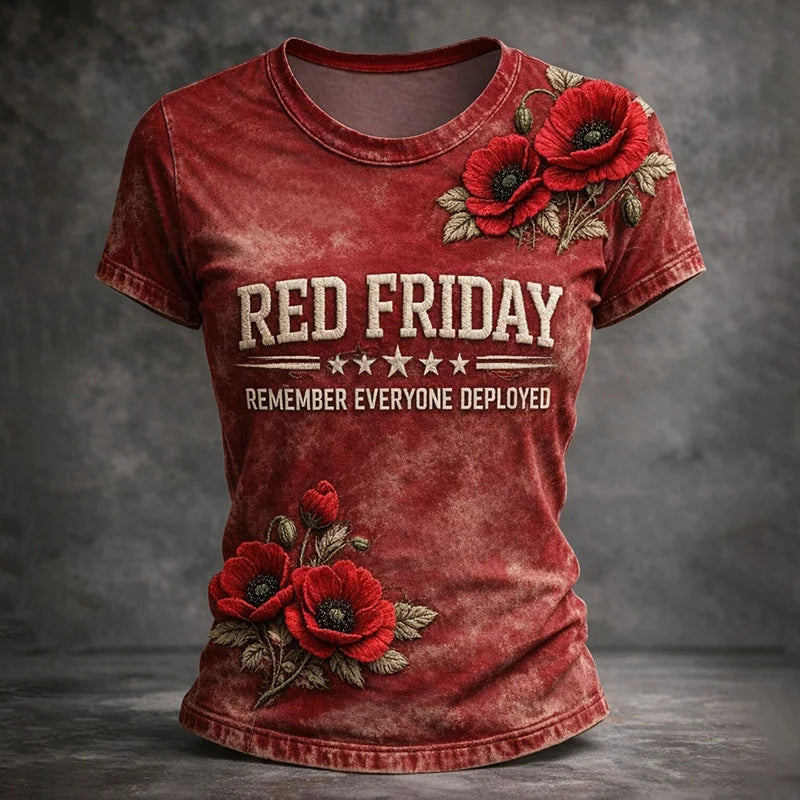 Vintage Washed Floral “red Friday – Remember Everyone Deployed” T-shirt