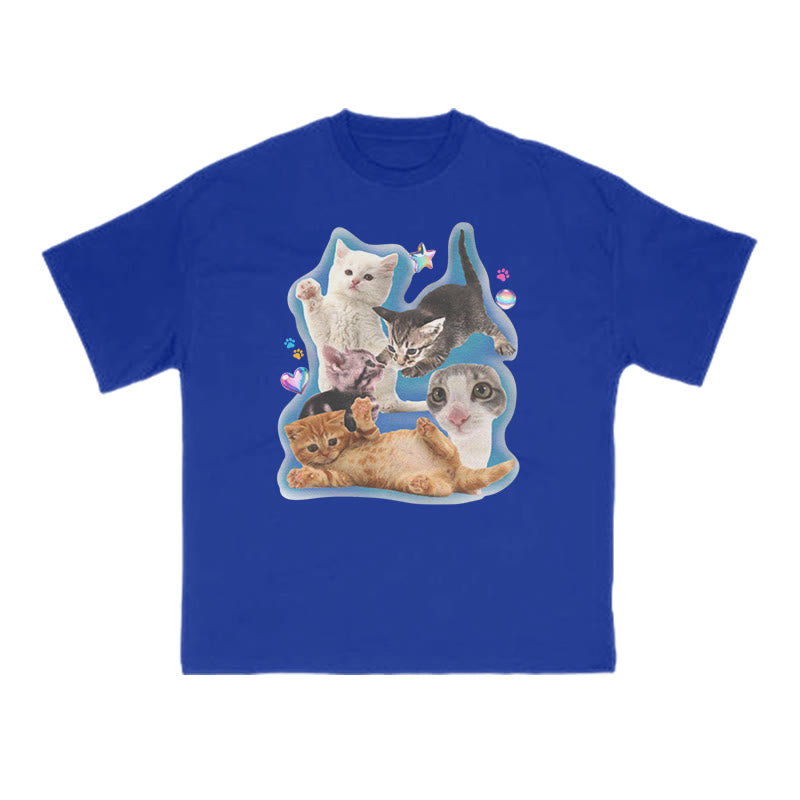 Funny Cutie Cats Print T-shirt
