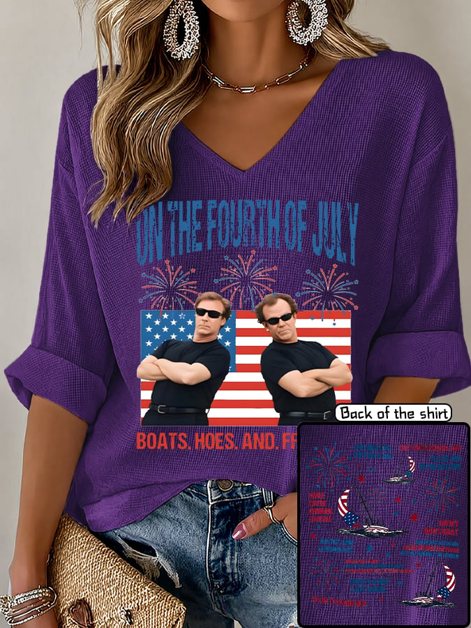 V-Neck ON THE FOURTH OF JULY Print T-Shirt