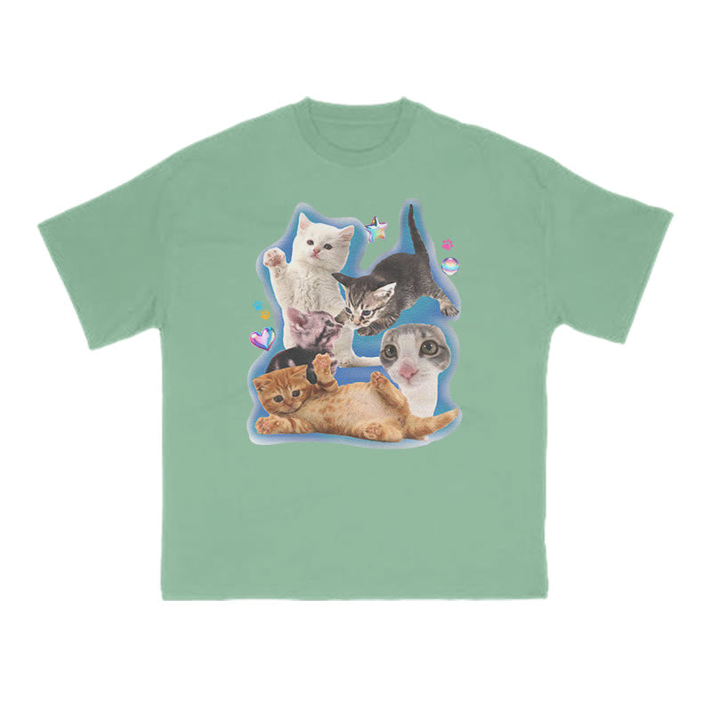 Funny Cutie Cats Print T-shirt