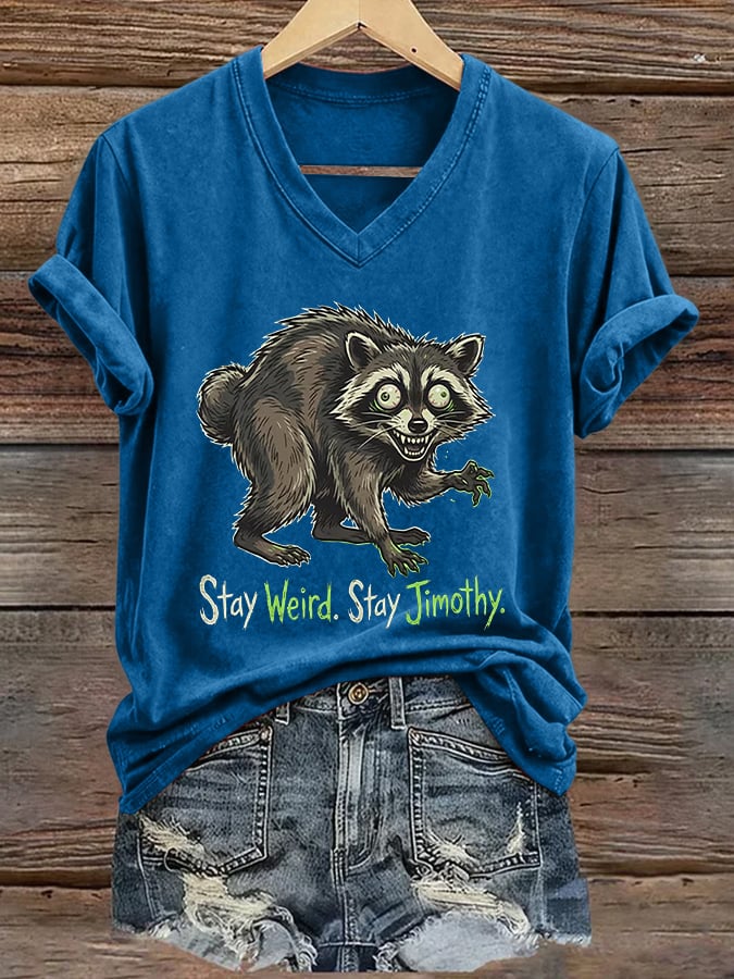 Women's Stay Weird. Stay Jimothy Print V Neck T-Shirt