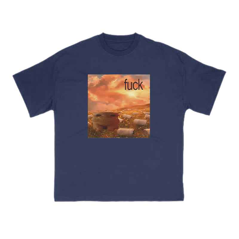 Cat Under The Sunset Print T-shirt
