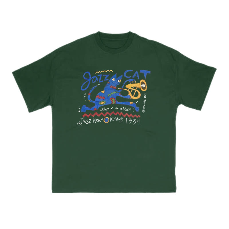 Funny Jazz Cat Print T-shirt