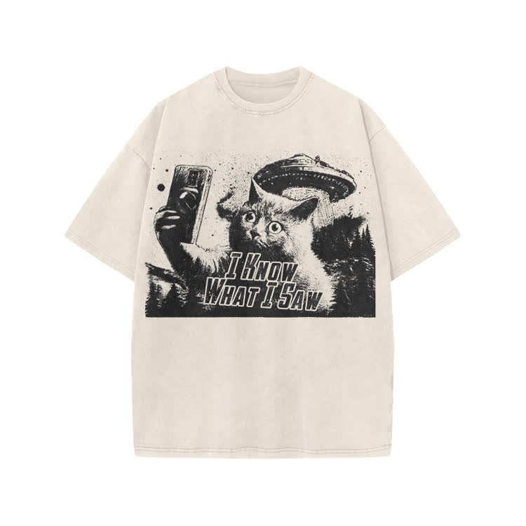 Vintage Sci Fi Novelty Alien Cat Graphic Washed T-Shirt