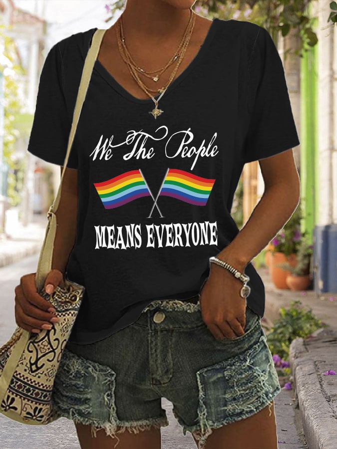 Women's Casual Pride Month Printed V-Neck Short Sleeve T-Shirt