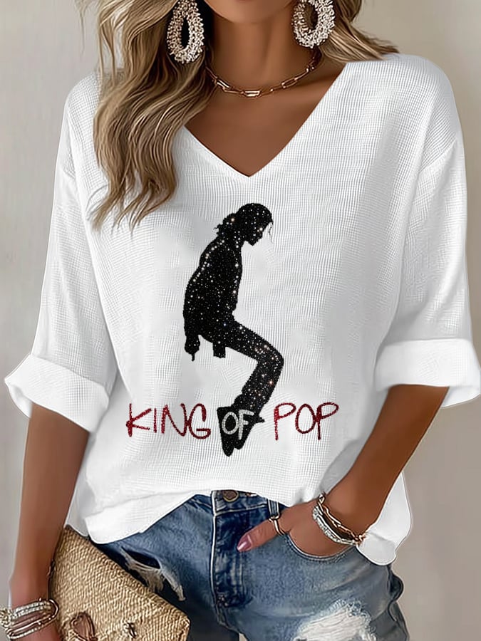 Women's Love Superstar Art Print V-Neck Top