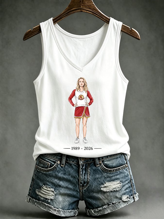 V-Neck Retro Watercolor Painting Print Tank Top