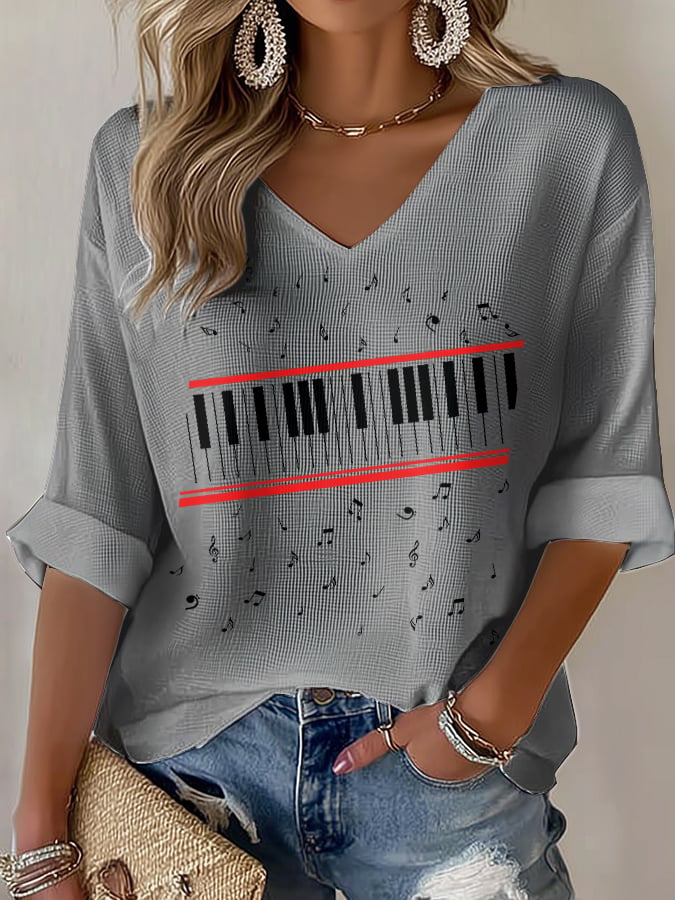 Women's King Of Pop Print V-Neck Top
