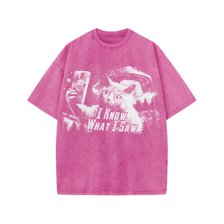 Vintage Sci Fi Novelty Alien Cat Graphic Washed T-Shirt