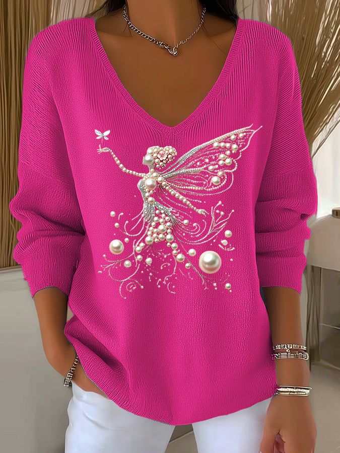Women's casual pink breast cancer print sweater