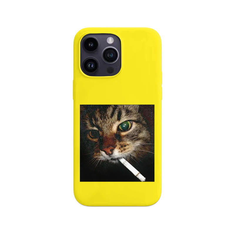 Cat With Cigarette In Mouth Print Large Hole Phone Case