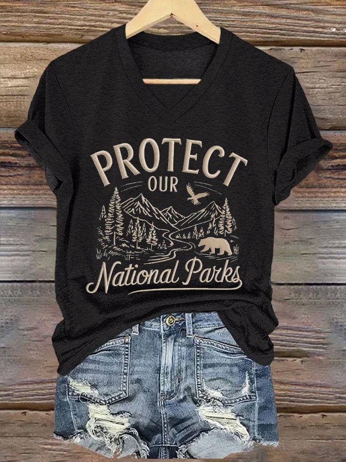 Women's Protect National Parks Print V-Neck T-Shirt