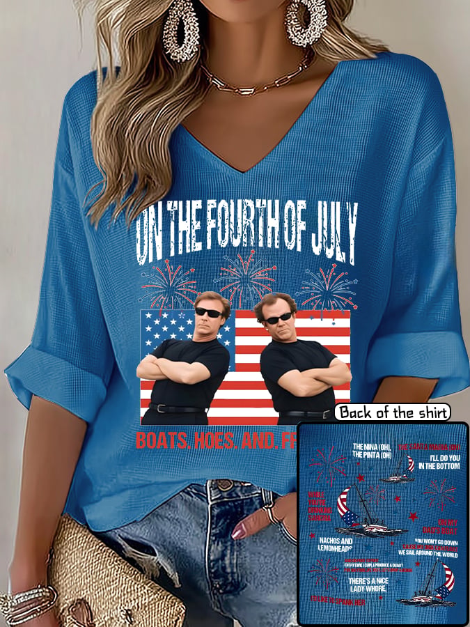 V-Neck ON THE FOURTH OF JULY Print T-Shirt