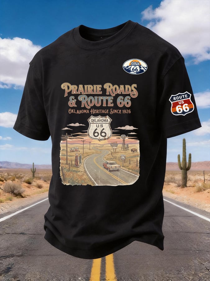 Men's Prairie Roads Route 66 Oklahoma Printed Short-sleeved T-shirt