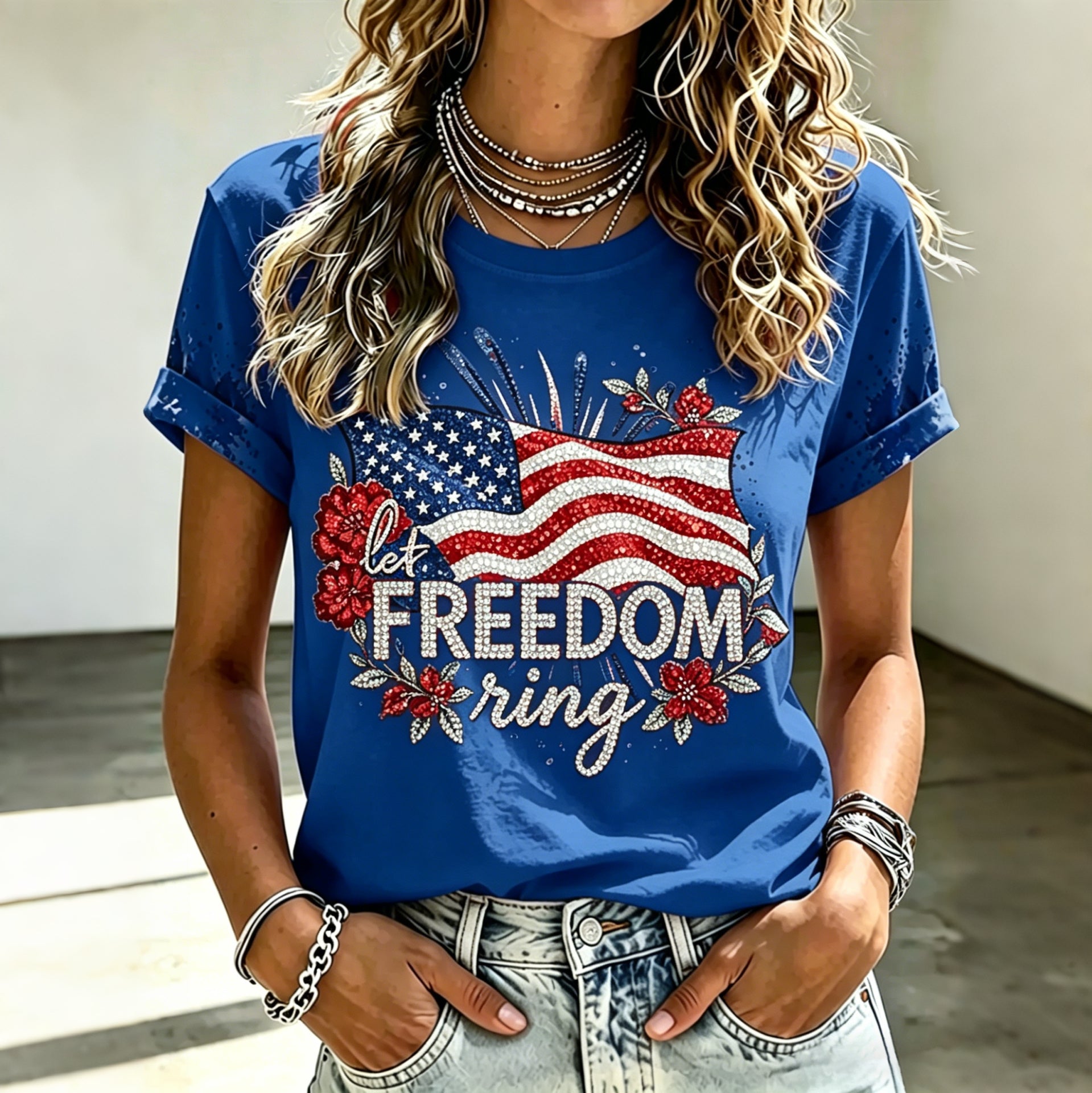 Women's Anniversary Art Diamond Print Casual T-shirt