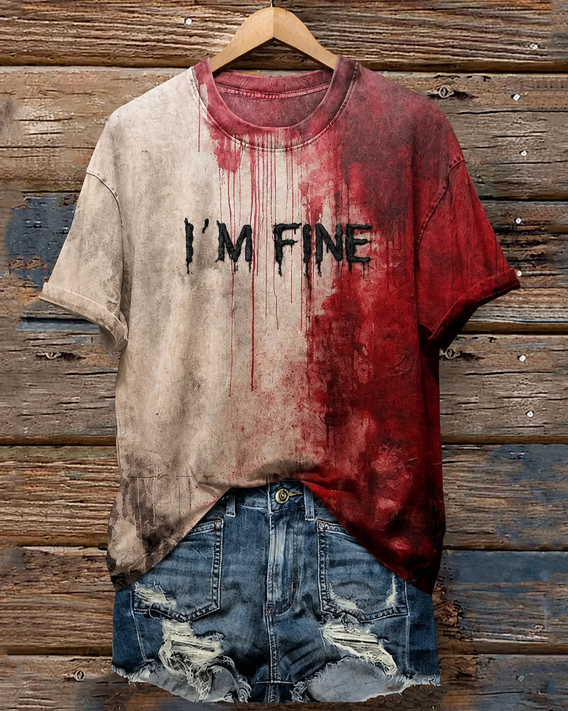 Women's Blood I'm Fine Halloween Printed T-Shirt