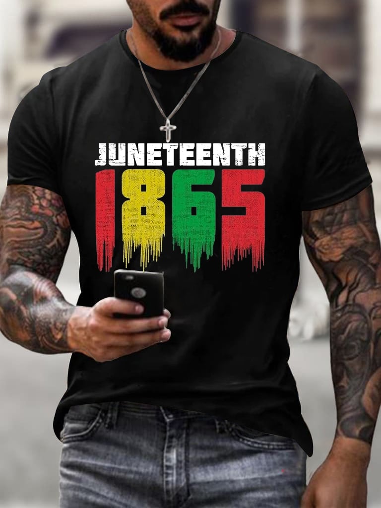 Men's Black Juneteenth Print Casuasl T-Shirt