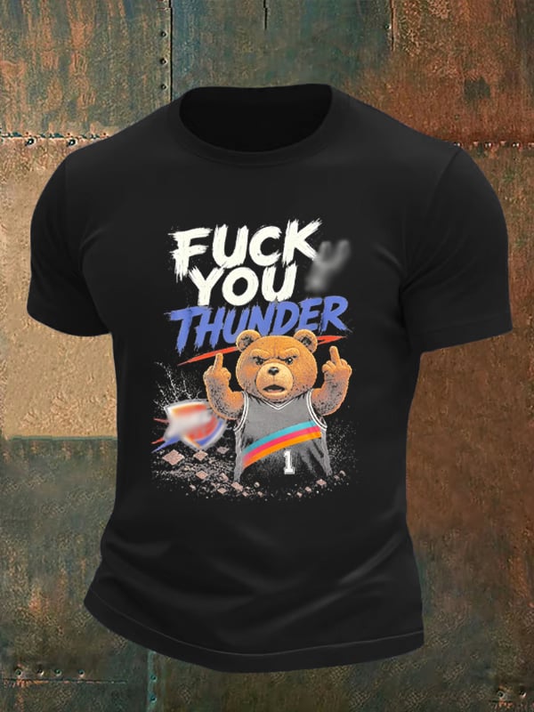 Men's Cute Little Bear Print Round Neck T-shirt