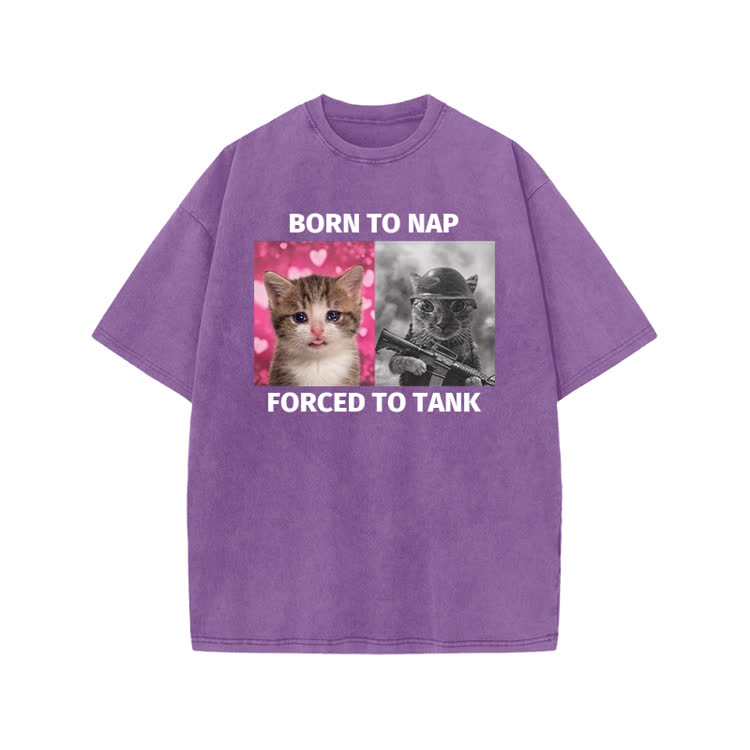 Vintage Funny Cat Graphic Print Acid Washed T-shirt