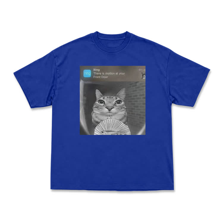 Casual Cat Doorbell Graphic Crew Neck T Shirt