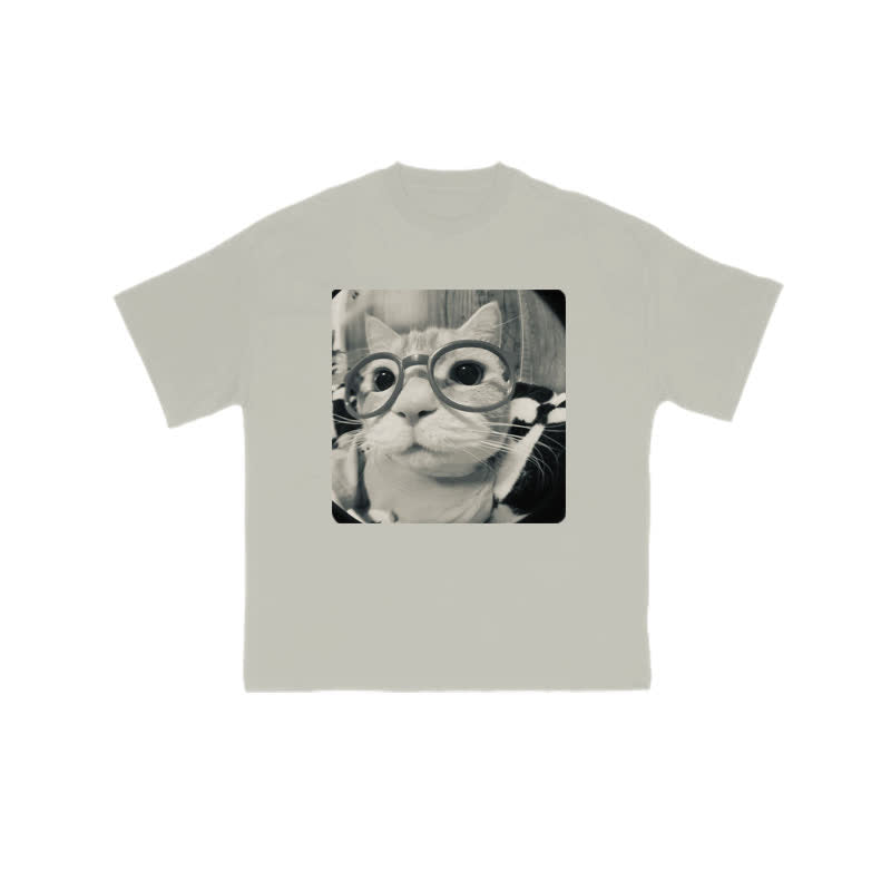 Unisex 100% Cute Cat Staring At You Print T-shirt