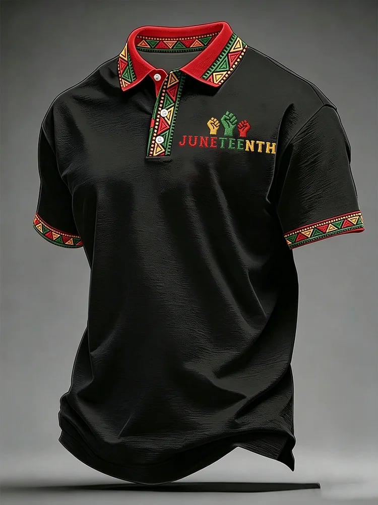 Men's Juneteenth Print  Casual Polo Shirt