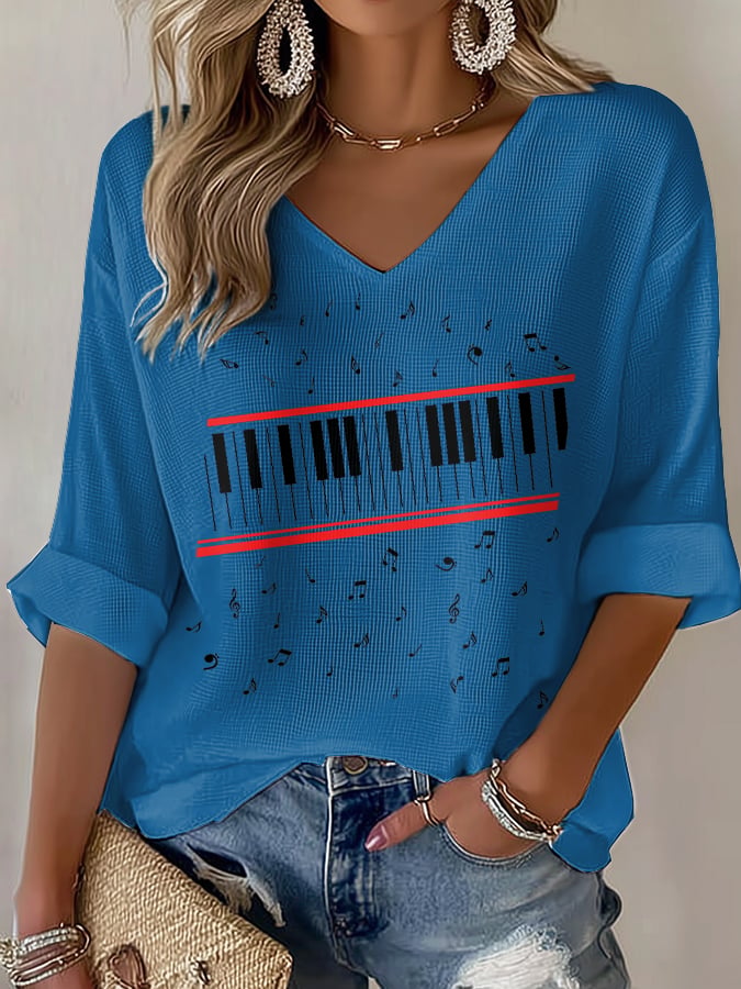 Women's King Of Pop Print V-Neck Top