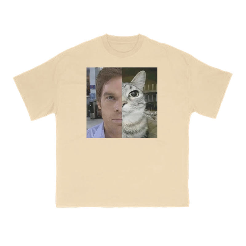 Unisex Patchwork Cat Print T-shirt