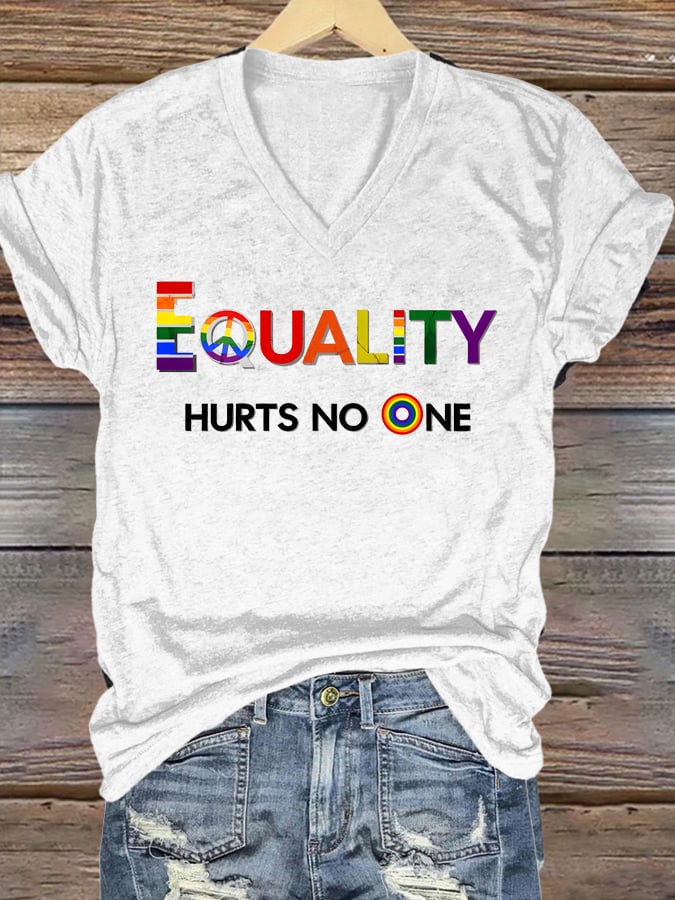 Women's Pride Month Colorful Slogan Printed V-Neck T-Shirt Top