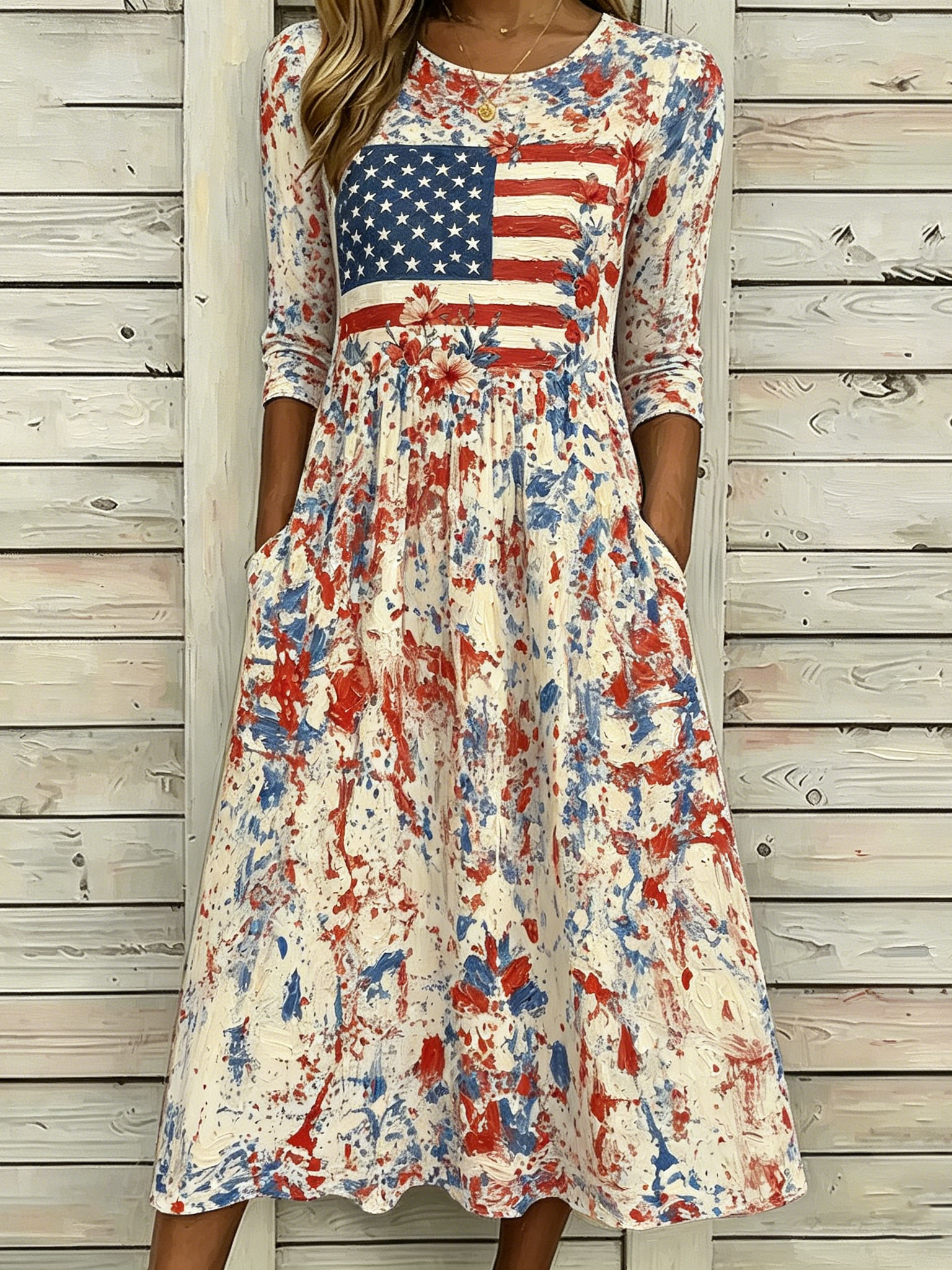 Women's American Anniversary Oil Painting Design Print Dress