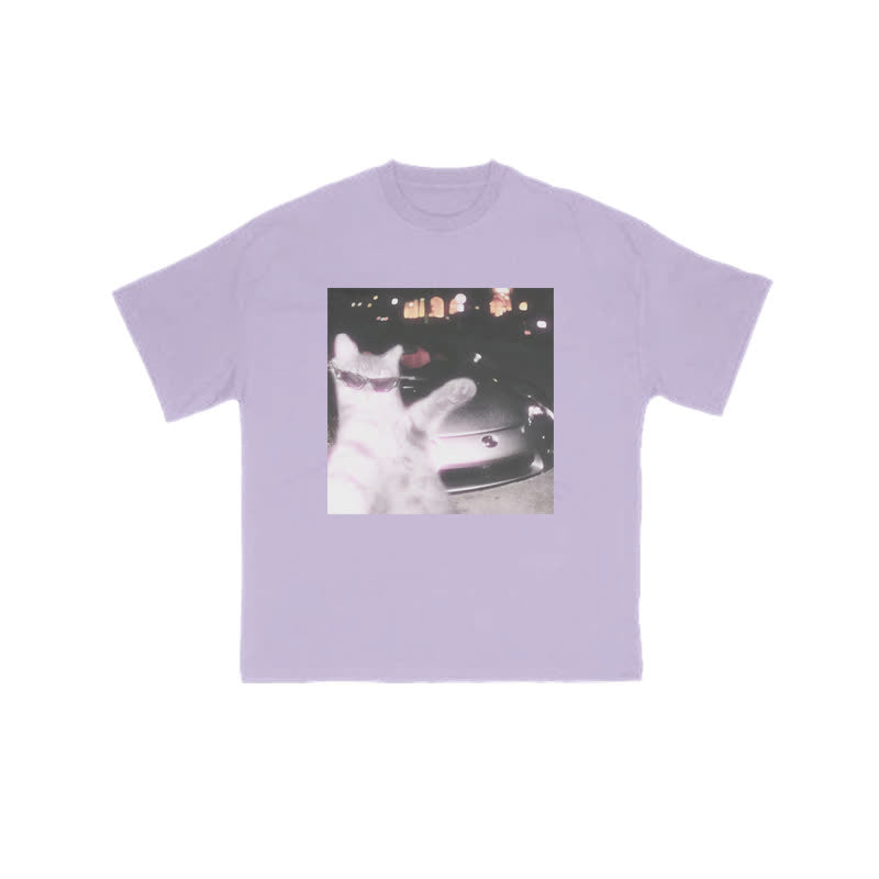 Unisex 100% Rich Cat Who Loves To Show Off Glasses Print T-shirt