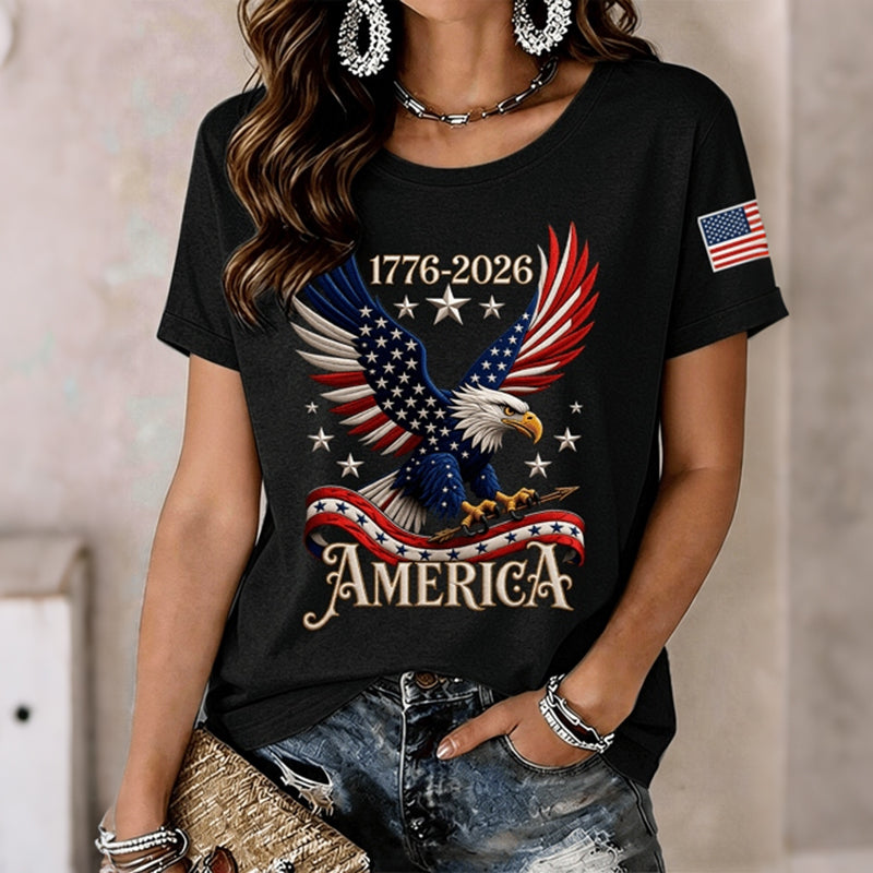 Women's Anniversary Eagle Art Print Casual T-shirt