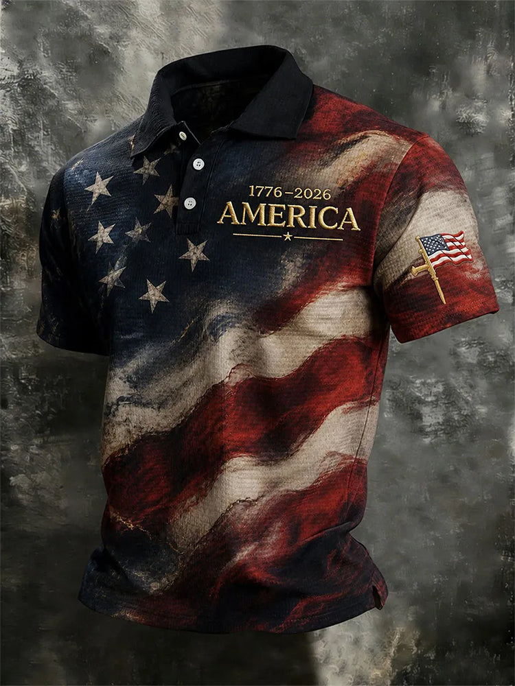 Men's Usa 1776-2026 Printed Casual Polo Shirt