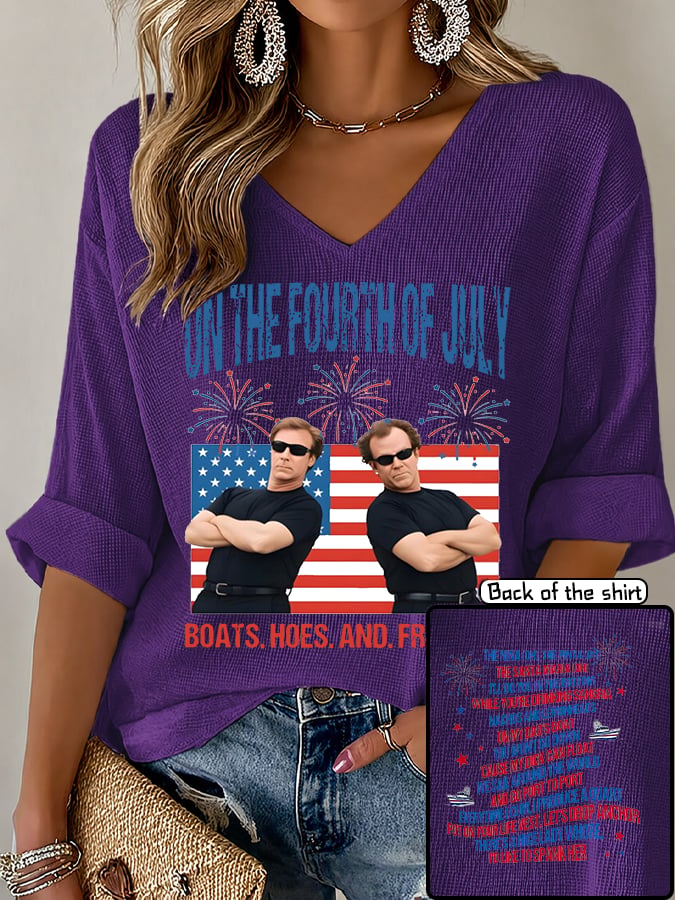 V-Neck ON THE FOURTH OF JULY Print T-Shirt