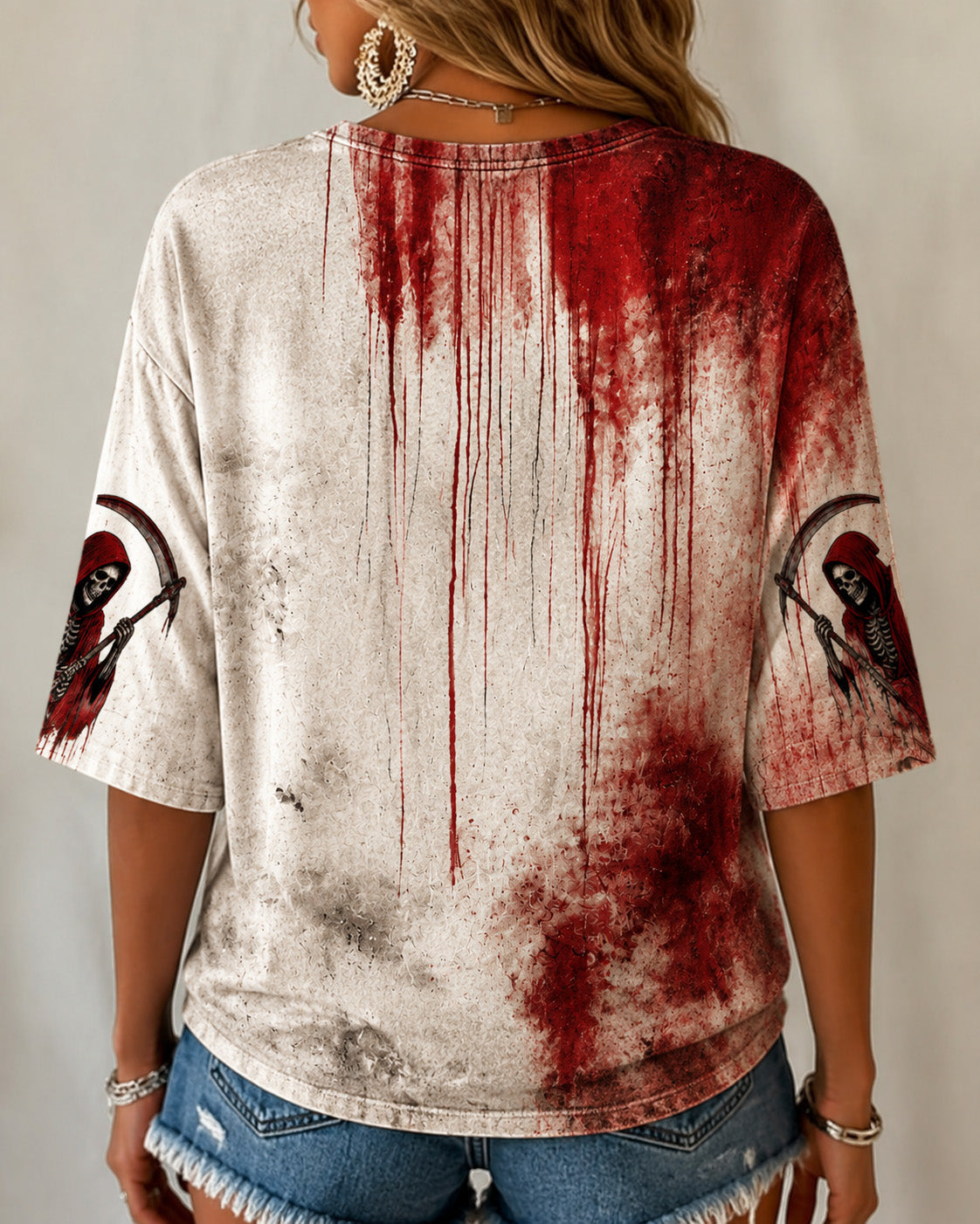 Women's Blood I'm Fine Halloween Printed V-neck Loose T-shirt