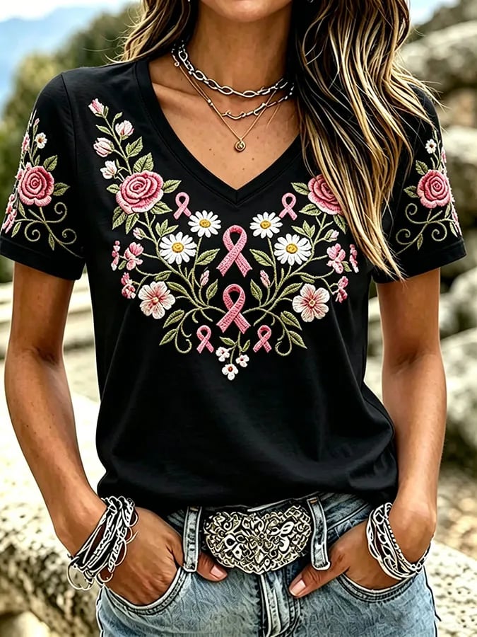 Women's Breast Cancer Awareness Printed Casual T-Shirt