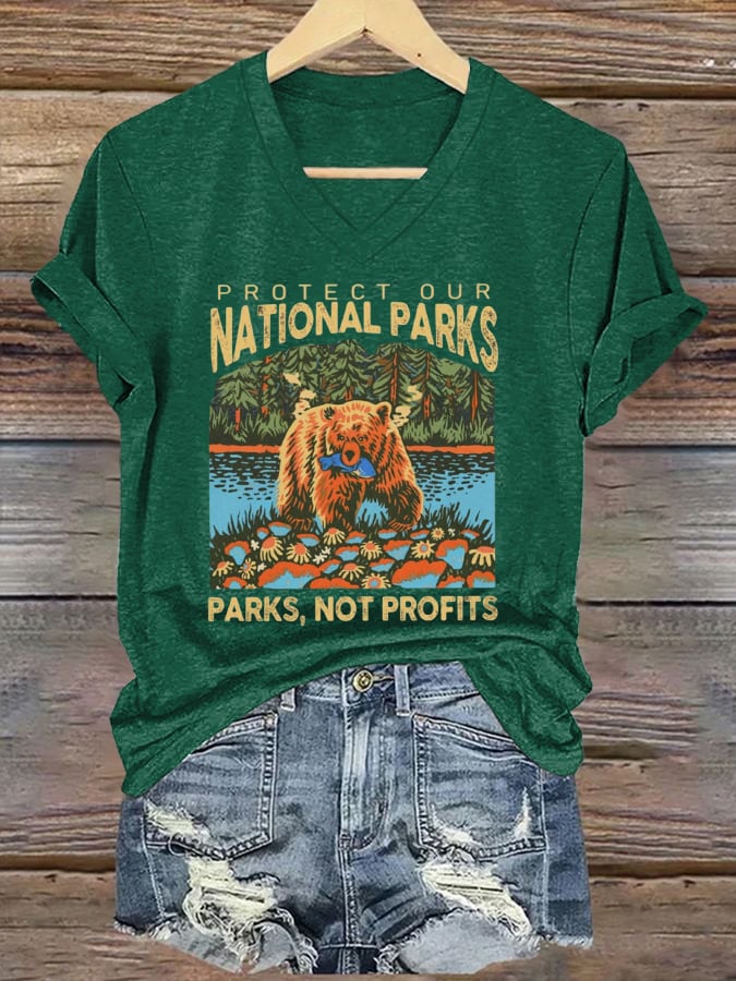 Women's Protect National Parks Print V-Neck T-Shirt