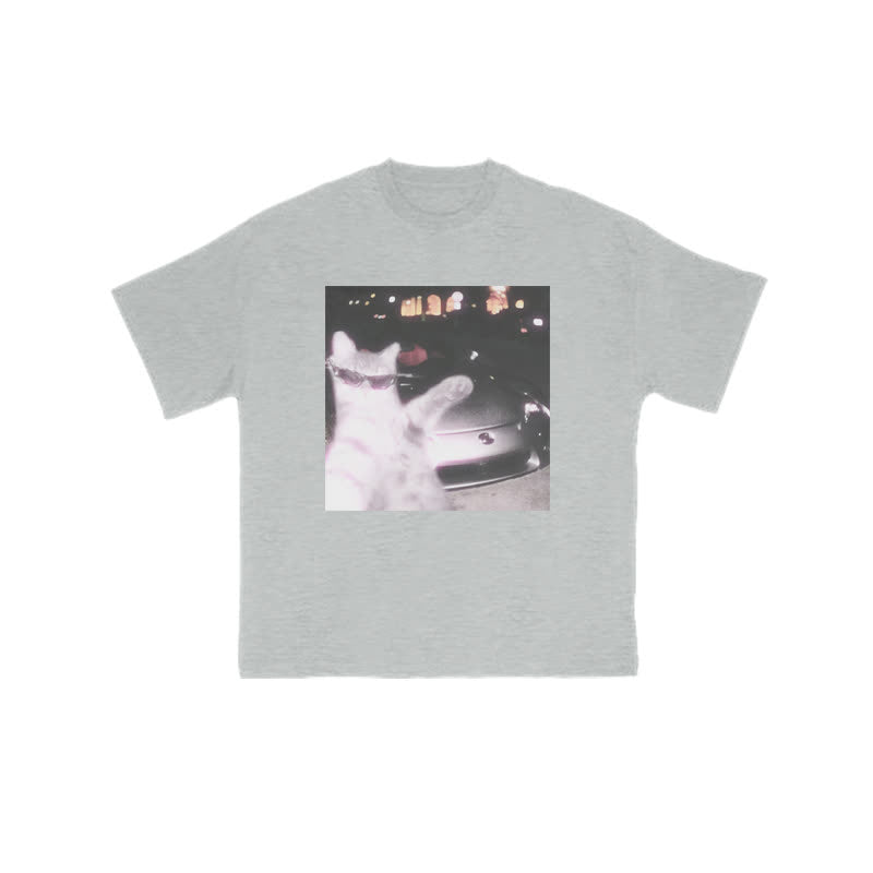 Unisex 100% Rich Cat Who Loves To Show Off Glasses Print T-shirt