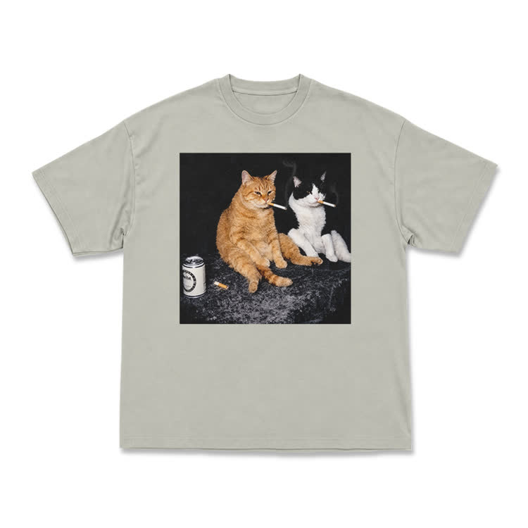 Vintage Smoking Cats Graphic T-Shirt