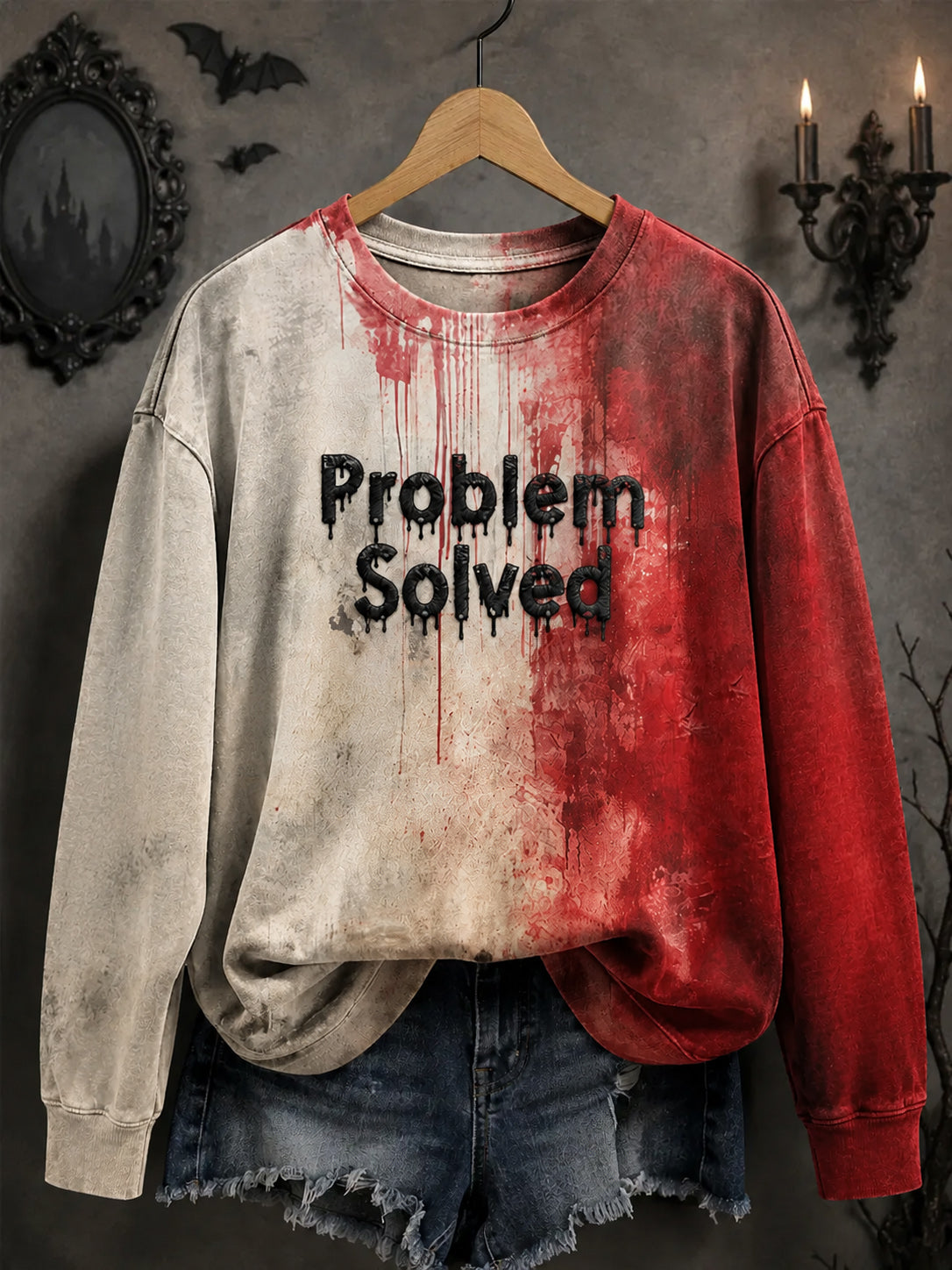 Women's Blood Problem Solved Halloween Printed  Round Neck Sweatshirt